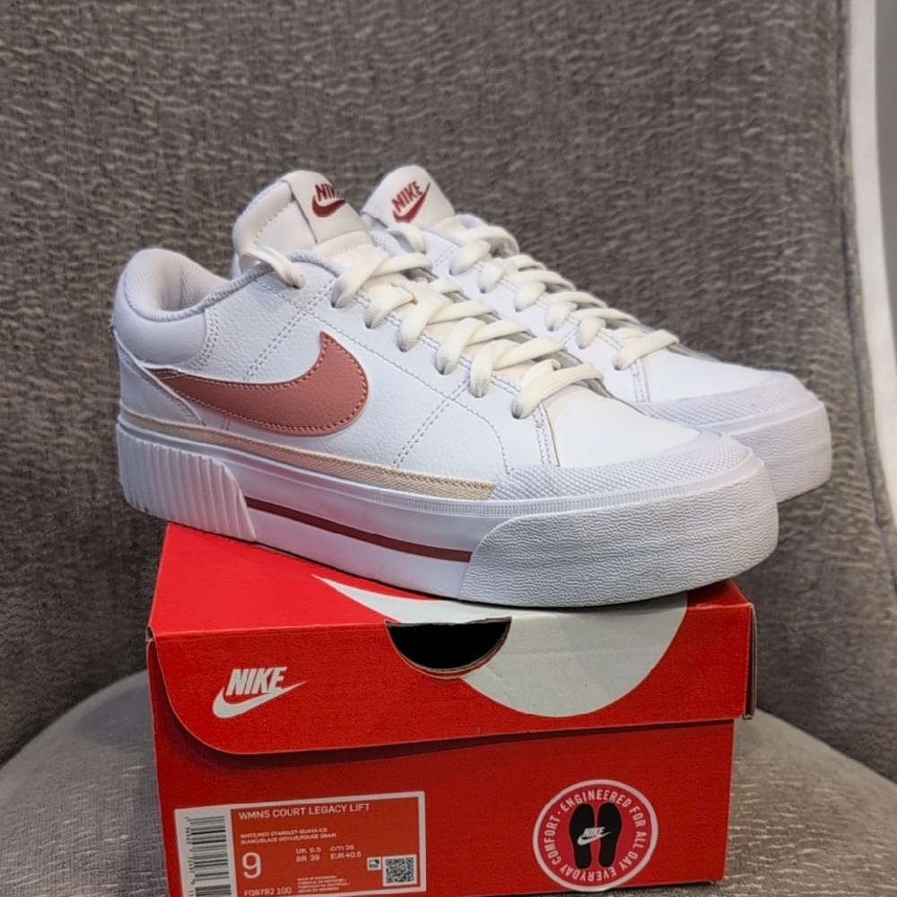 Nike White and Pink Sneakers Classic Low-Top Design